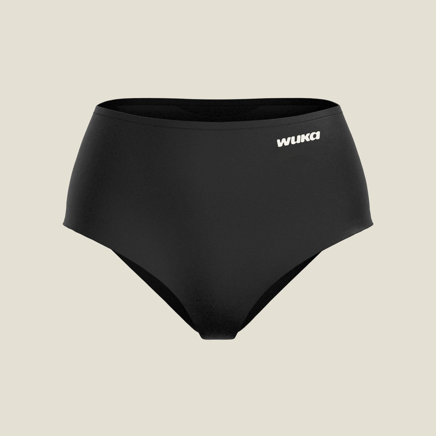 Product-only image of WUKA Stretch™ High Waist Period Pants in black, showcasing sleek seamless finish and high waist fit for super heavy flow.