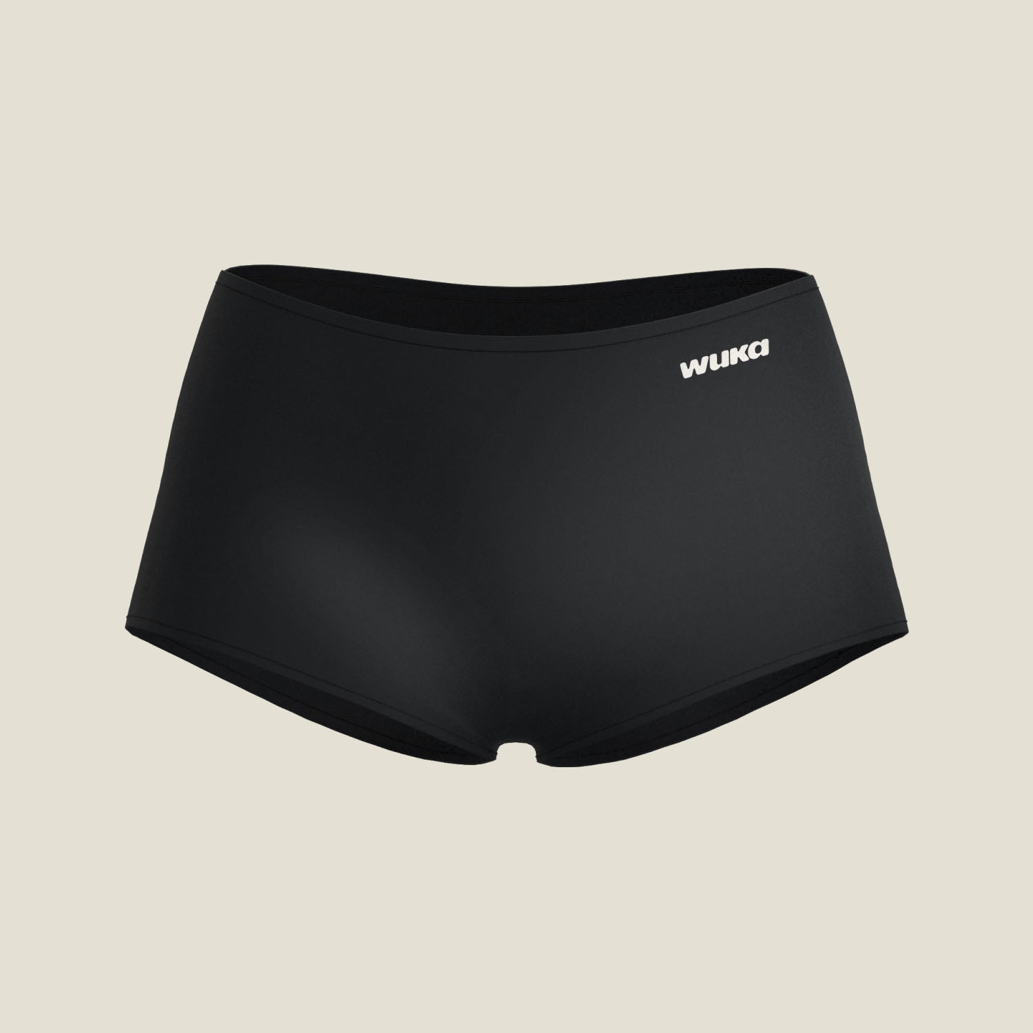 Product cutout of WUKA Teen Stretch™ Boxer in black, reusable and leak-proof for heavy flow protection.