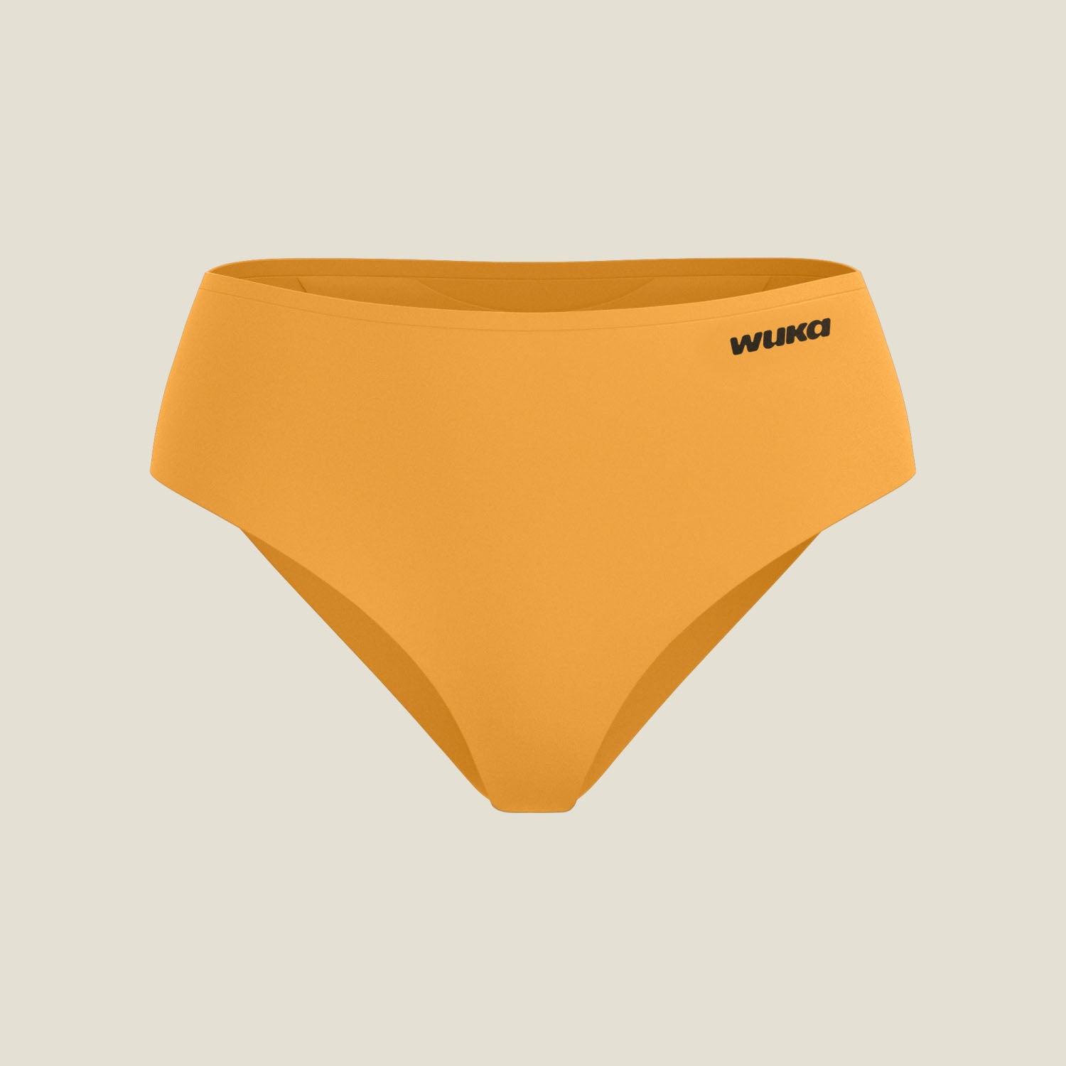 Flat lay cutout of WUKA limited edition orange Teen Stretch Seamless Midi Brief. Heavy flow period pants offering stretch, comfort and high absorbency.