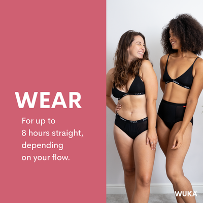 wear for up to 8 hours, depending on your flow